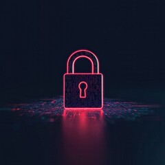 Fototapeta premium Illuminated digital lock with keyhole surrounded by flowing binary code cybersecurity concept futuristic technology environment abstract viewpoint