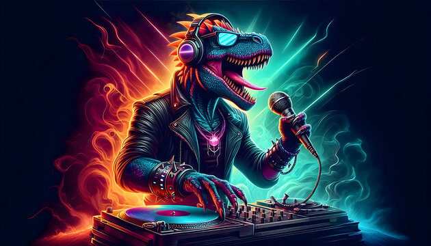 dj dinosaur in action