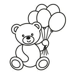 Teddy Bear with Balloons, outline, black and white line