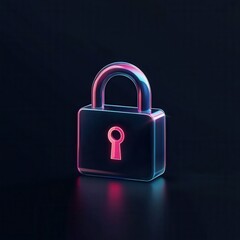 Neon layered lock icon with glowing effects digital security concept studio environment high-tech viewpoint modern design for visual impact