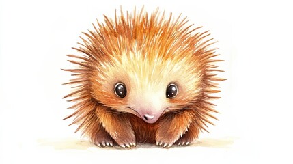Adorable Watercolor Painting of a Baby Echidna