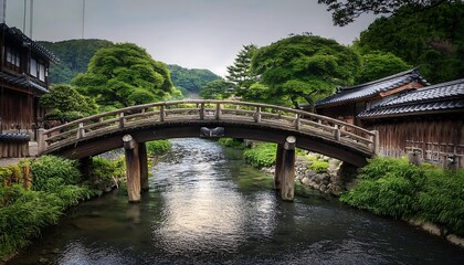 Fototapeta premium Scenic bridge over a tranquil river in nature.