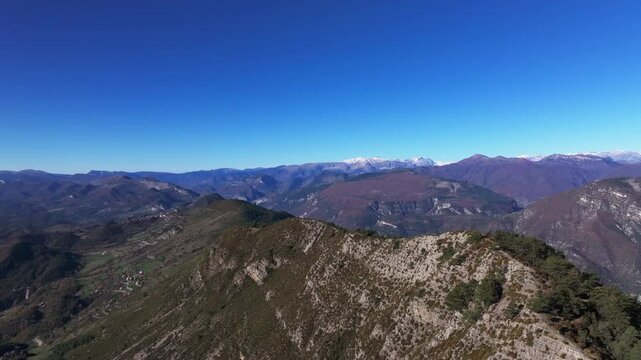 Top drone skyview  of the Mount Brune in the Alpes Maritimes in France