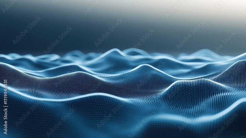 Poster Abstract representation of flowing waves in a digital landscape.