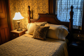 Traditional Bedroom with Floral Accents and Wooden Headboard