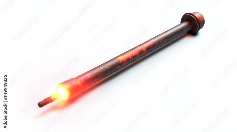 Poster a glowing tool resembling a heating element or soldering iron.