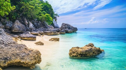 Fototapeta premium Serene Tropical Beach Paradise: Idyllic Island Escape