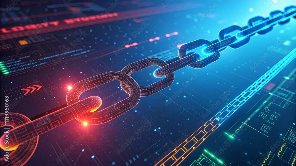 Poster A chain of links is shown in a blue and red color scheme