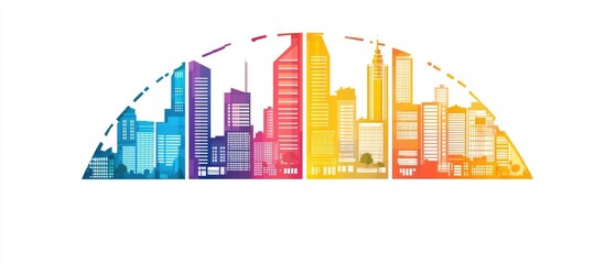 Colorful cityscape skyline graphic design.