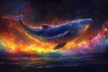 Fototapeta premium Majestic cosmic whale swimming in colorful galaxy