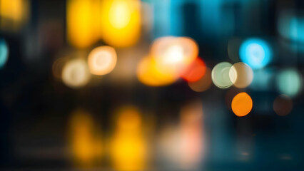 Abstract night city street with blurred lights, bokeh, and colorful traffic