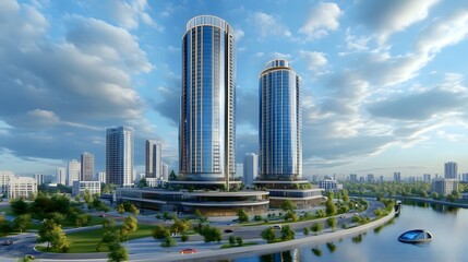 Naklejka premium Modern skyscrapers in business district