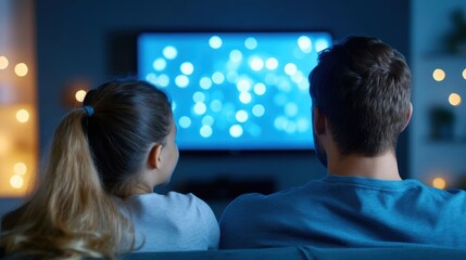 Cozy Evening with Friends Watching Television in Home Living Room