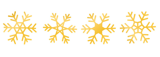 Vector collection of golden snowflakes in various shapes. Ideal for invitations, greeting cards or digital decoration.