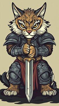 A Brave Lynx Warrior Holds a Sword
