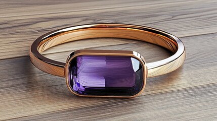 Sleek Amethyst Cuff Bracelet with Elegant Design on Wooden Background