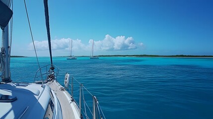 Obraz premium Yacht sail in the Atlantic ocean at sunny day cruise