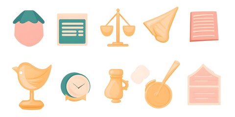 Set of Icons, Shapes, Objects, Colorful, Lawyer and Law Firm, on White Background, Abstract Image, Texture, Pattern Background, Wallpaper, Cover and Screen of Smartphone, PC, Laptop, 9:16 and 16:9 For