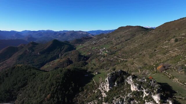 Aerial drone view of the Sainte-Baume chapel close to Ascros village