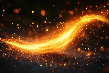 Glowing golden sparks in motion against a dark background