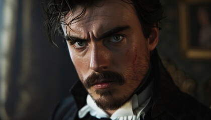 Obraz premium A historical mystery set in Victorian England, where a detective investigates a series of bizarre murders linked to a secret society practicing occult rituals.
