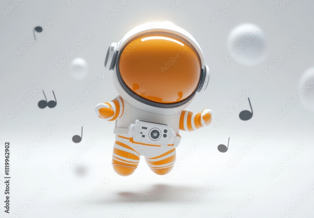 Poster A cute astronaut character floating with musical notes around it.