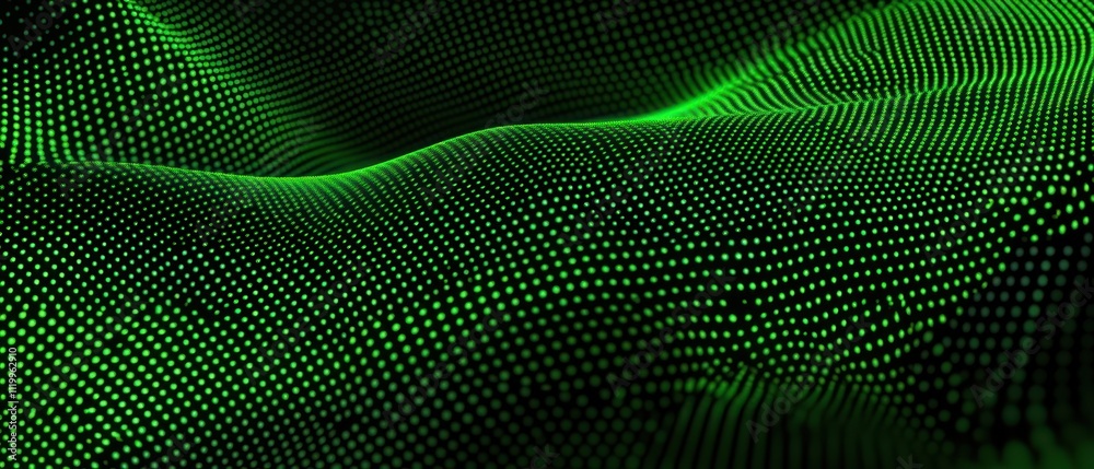 Poster a digital representation of flowing waves in green, showcasing a modern, abstract design.