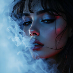 girl with vape smoke