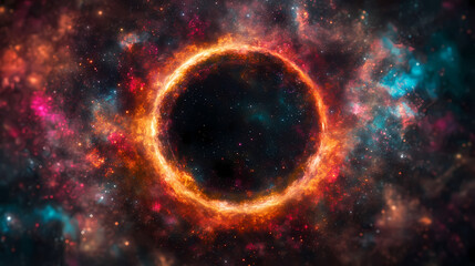 Obraz premium vibrant cosmic scene featuring fiery ring surrounded by colorful nebulae and stars, creating mesmerizing view of universe