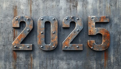 Rusty Metal Numbers Representing The Year Two Thousand Twenty Five