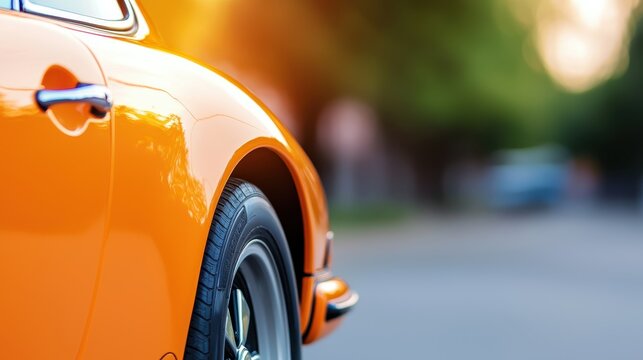 Car body work in bright orange color showcasing sleek design on a sunny street