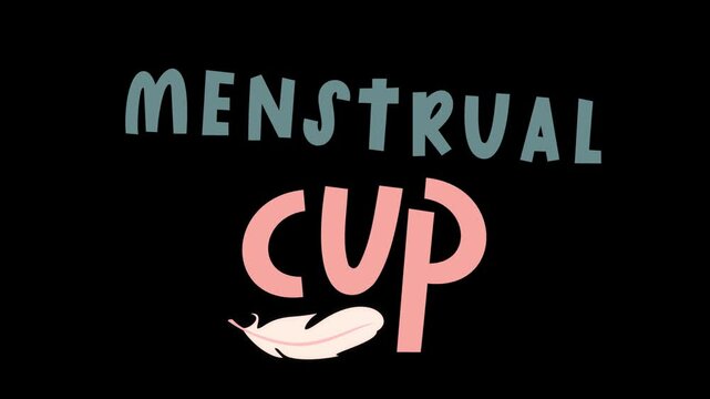 Motion graphics video of menstrual cup text on a transparent alpha channel.