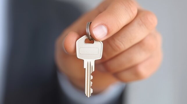 Professional hands over a key emblematic of new beginnings and opportunities in a formal setting