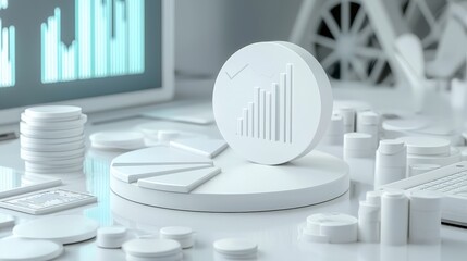 white pie chart displayed on a sleek digital screen, representing detailed business data analysis and financial insights