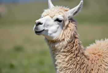 Obraz premium fluffy alpaca llama with a soft, light colored fleece.