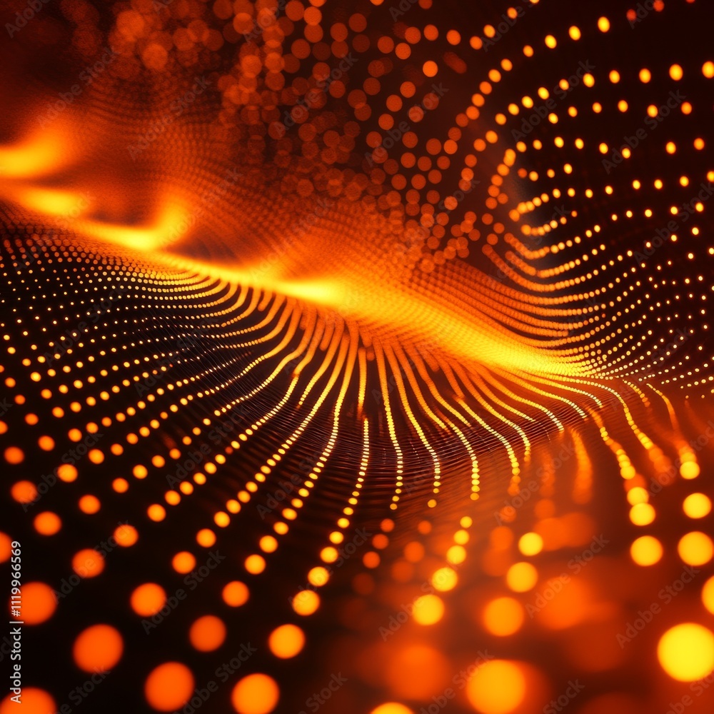 Poster abstract futuristic circle dots glow orange background. concept innovation connect digital line engi