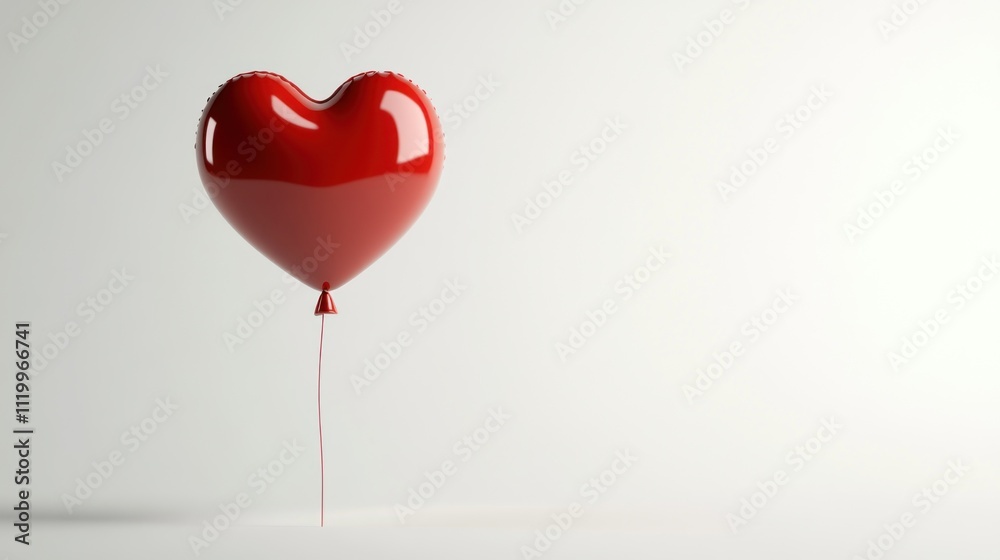 Poster a shiny red heart-shaped balloon floating against a minimalistic background.