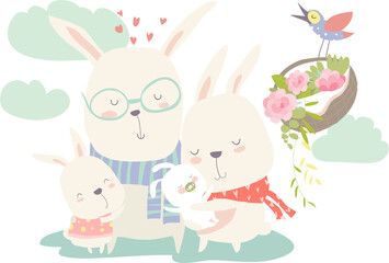 Happy rabbits family. Vector illustration