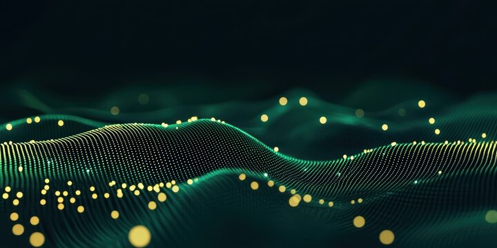 Flowing stream of green and yellow binary code creates a dynamic visual representation
