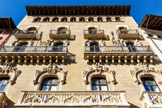 Colorful old houses along the Plaza Mayor de Vic square in Vic, Barcelona, Catalonia, Spain, Europe