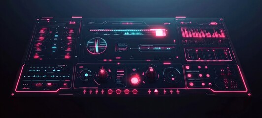 Obraz premium Futuristic Tech Interface: Neon Pink and Cyan Digital Dashboard
