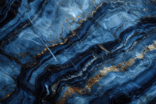 Blue Dark Marble Texture: Abstract Grunge Background with Striped Stone Pattern