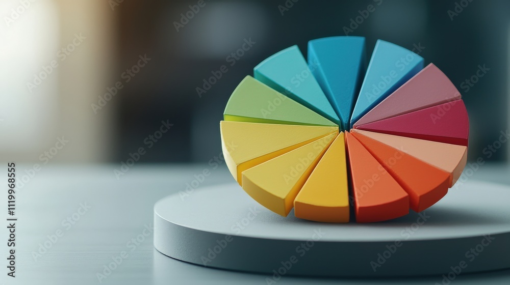 Poster close-up of a colorful pie chart on a financial dashboard, representing market analysis and strategi