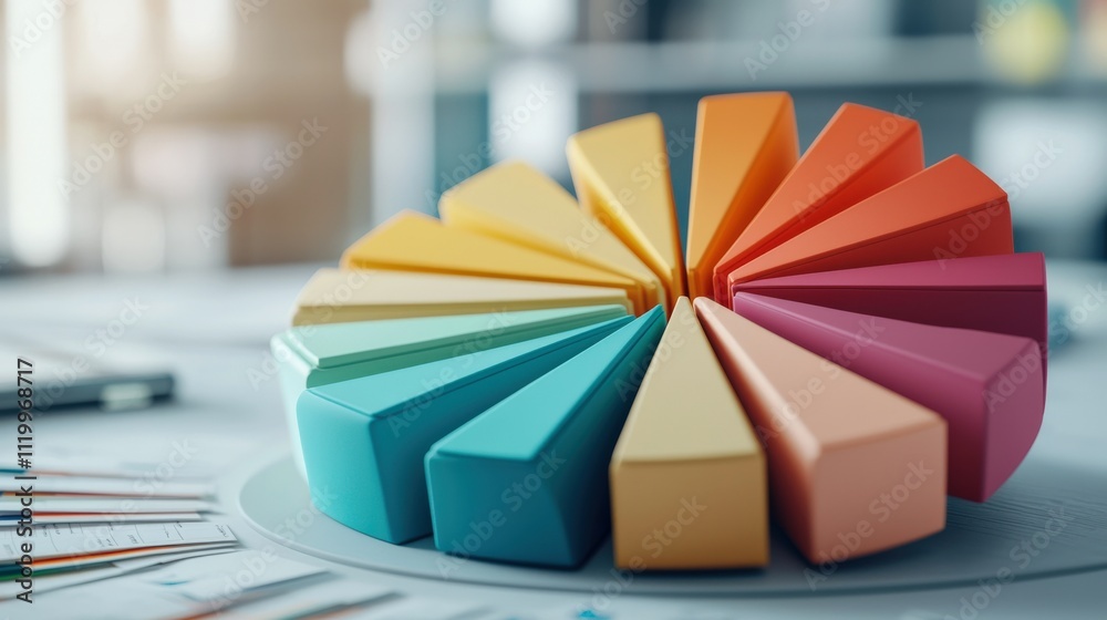 Poster close-up of a colorful pie chart on a financial dashboard, representing market analysis and strategi