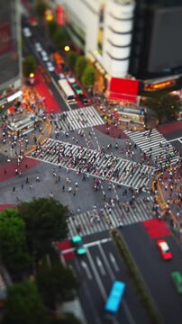 Time Lapse of the famous Shibuya Crossing in Tokyo Japan. Vertical Video.