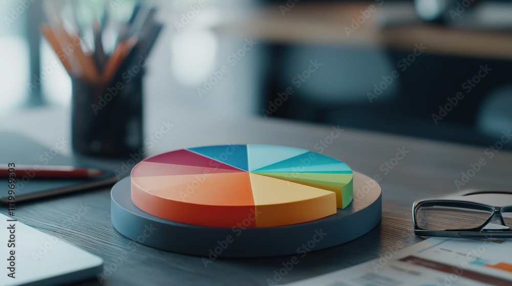 Aufkleber Close-up of a colorful pie chart on a financial dashboard, representing market analysis and strategic planning