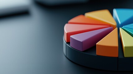 Close-up of a colorful pie chart on a financial dashboard, representing market analysis and strategic planning