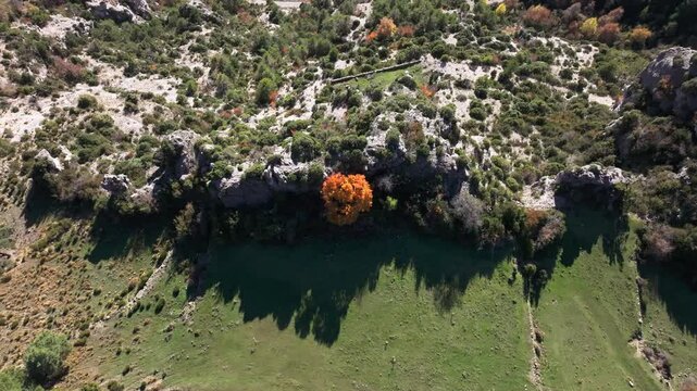 Drone view of the Sainte-Baume chapel close to Ascros village