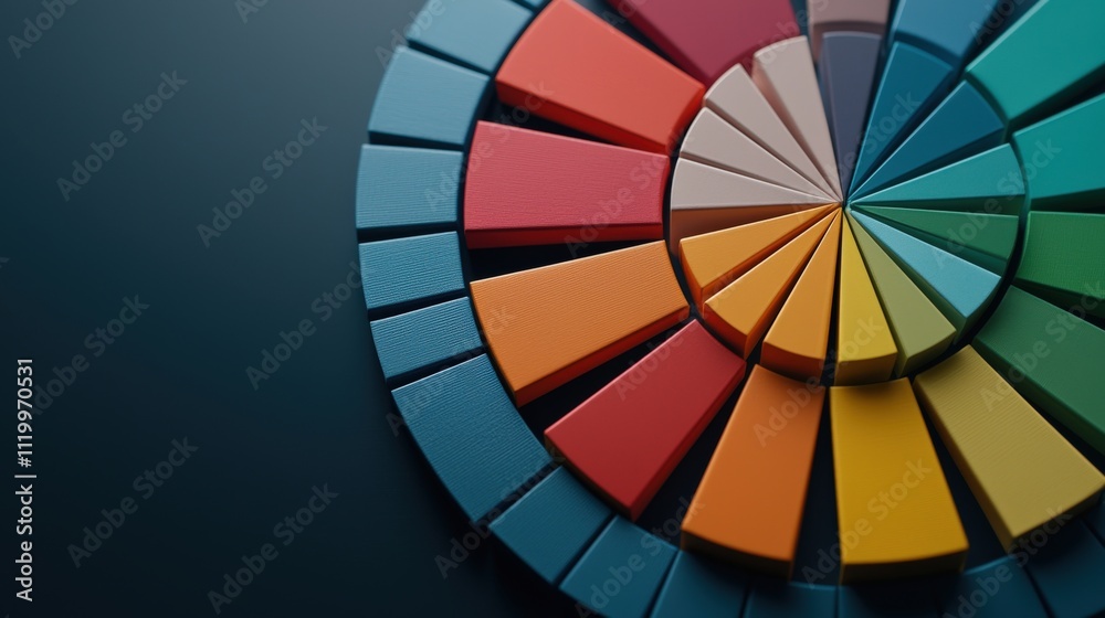 Aufkleber close-up of a colorful pie chart on a financial dashboard, representing market analysis and strategi