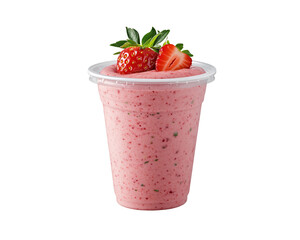 a strawberry smoothie in a plastic cup